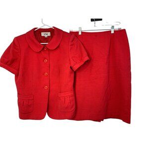 Le Suit Women's Red Textured Jacket & Skirt Set Size 10 Kasper Lined 7343 GUC